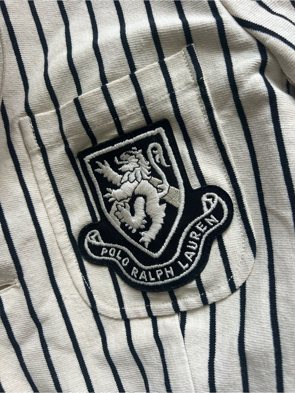 Polo by Ralph Lauren Cream Blazer with Navy Pinstripes and Crest Patch Cotton - Picture 2 of 16